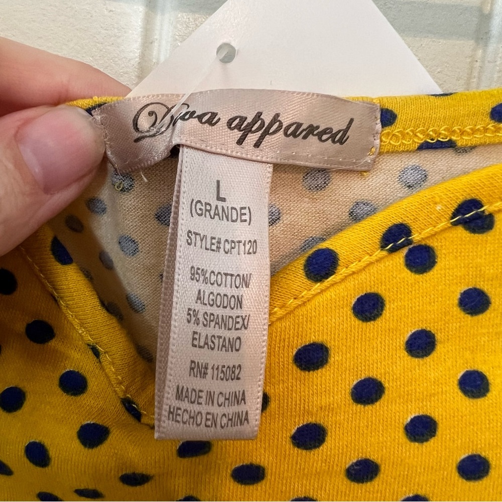 NWOT Diva Apparel Juniors Yellow Blue Polka Dot Cropped Shirt Large Sweetheart - Picture 3 of 9